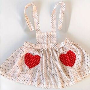 Vintage Handmade Children’s Cooking Apron Girl’s Hand Sewn Red Hearts W/ Pockets